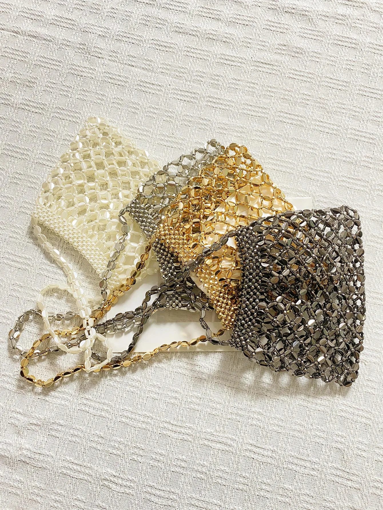 New handheld niche design silver handmade bead woven handbag essential for summer shoulder bag