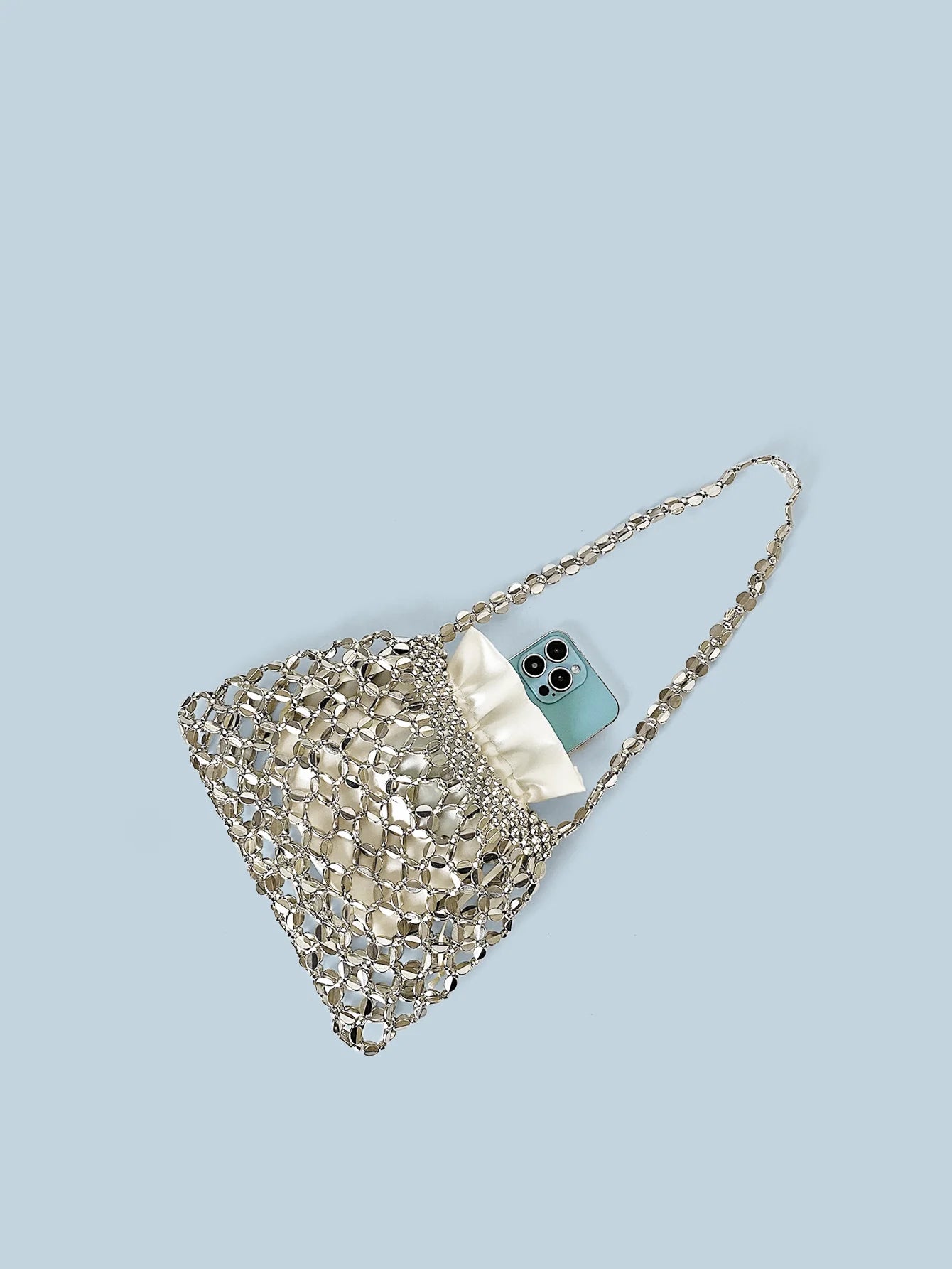 New handheld niche design silver handmade bead woven handbag essential for summer shoulder bag