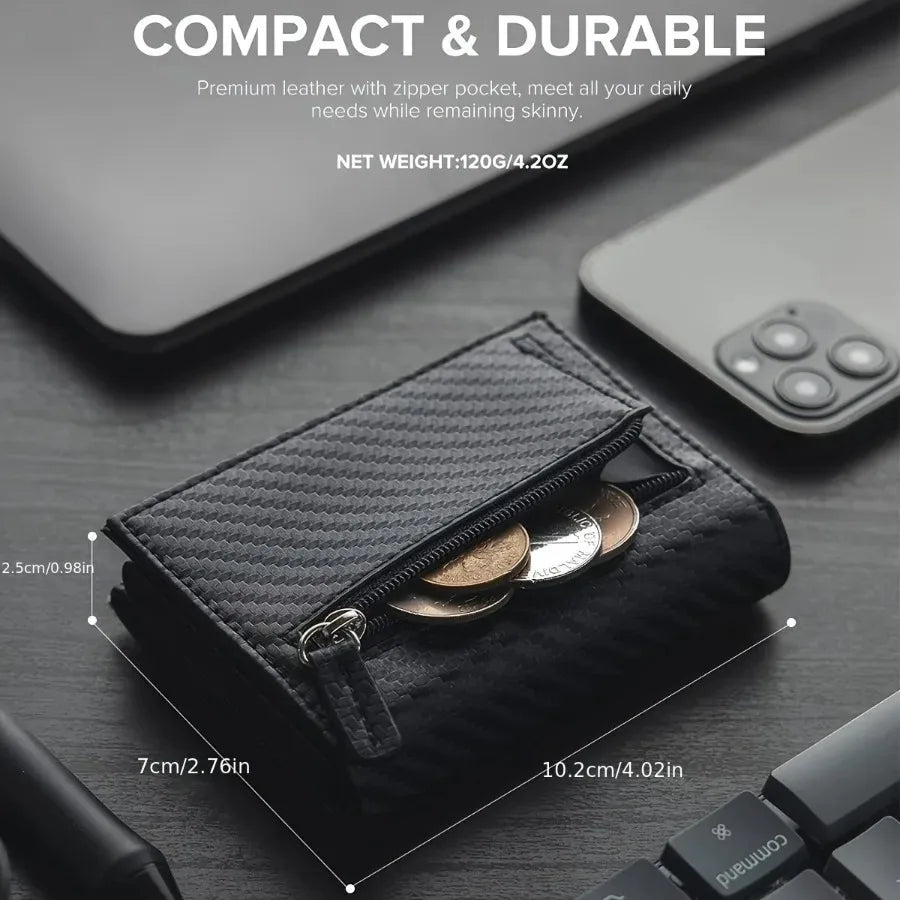 Men's Wallet with Zipper Coin Purse Automatic Pop-up Metal Credit Card Holder Minimalist RFID Blocking Business Card Wallet Idea
