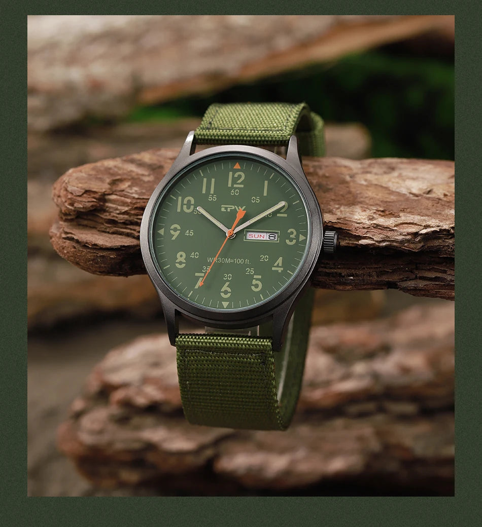 2026 TPW Field Watch Easy Reading Fabric Strap 24 Hours Display Quartz Movement