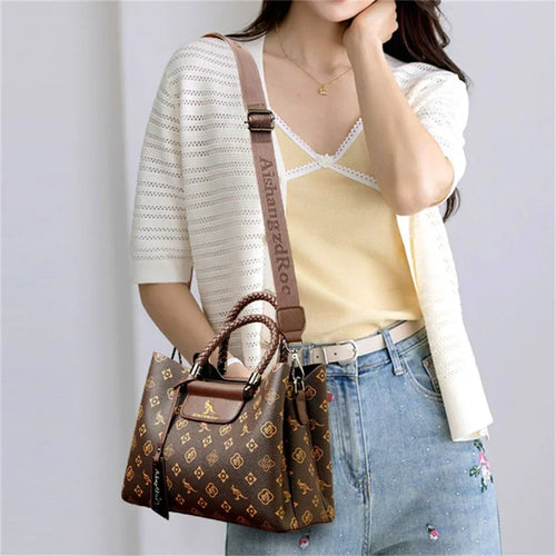 Elegant Women's Genuine Leather Handbag — Stylish Pattern & Spacious Interior
