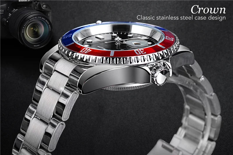 WINNER 002 Automatic Mechanical Wristwatch for Male Luminous Hands Date Fashion Stainless Steel And Leather Strap Clock Gifts