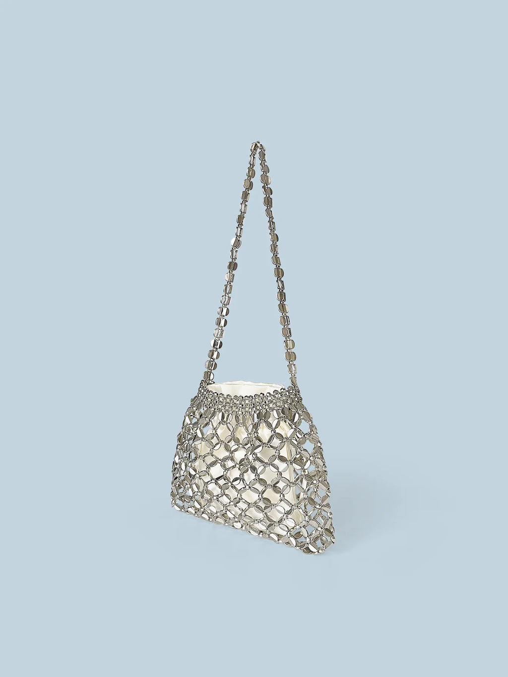 New handheld niche design silver handmade bead woven handbag essential for summer shoulder bag