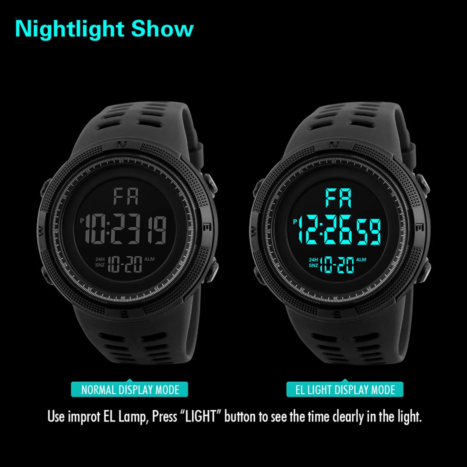 Men Digital Sports Watch Waterproof Casual Luminous Stopwatch Alarm Simple Army Watch for Running Climbing Fishing