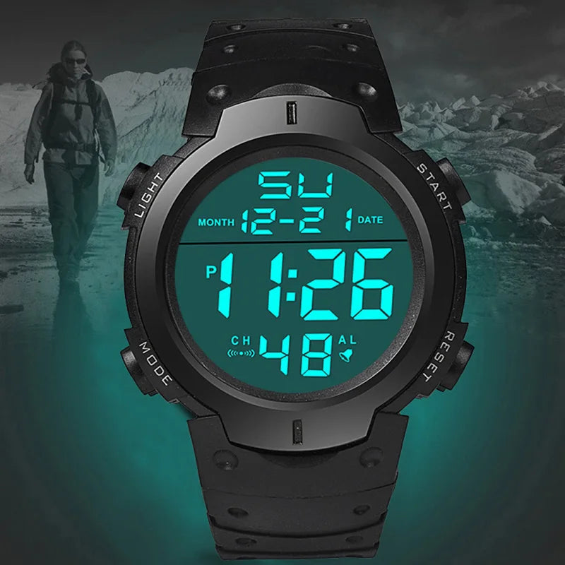 Men's Sport LED Digital Watch Multi-Functional Rubber Fitness Athlete Timekeeping Electronic Clock Reloj