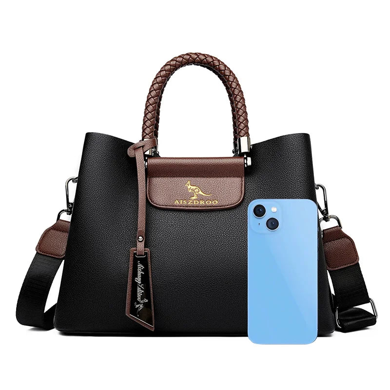 Elegant Women's Genuine Leather Handbag — Stylish Pattern & Spacious Interior
