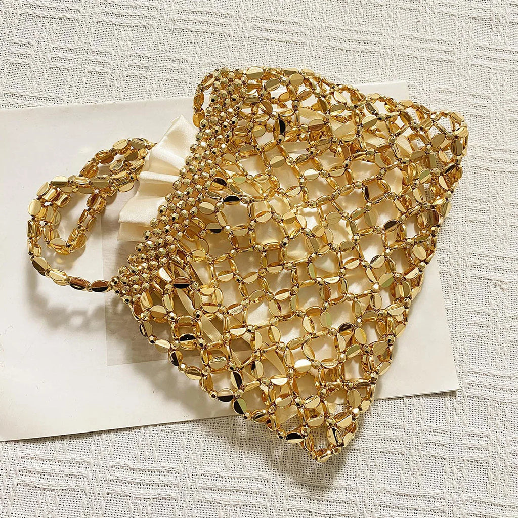 New handheld niche design silver handmade bead woven handbag essential for summer shoulder bag
