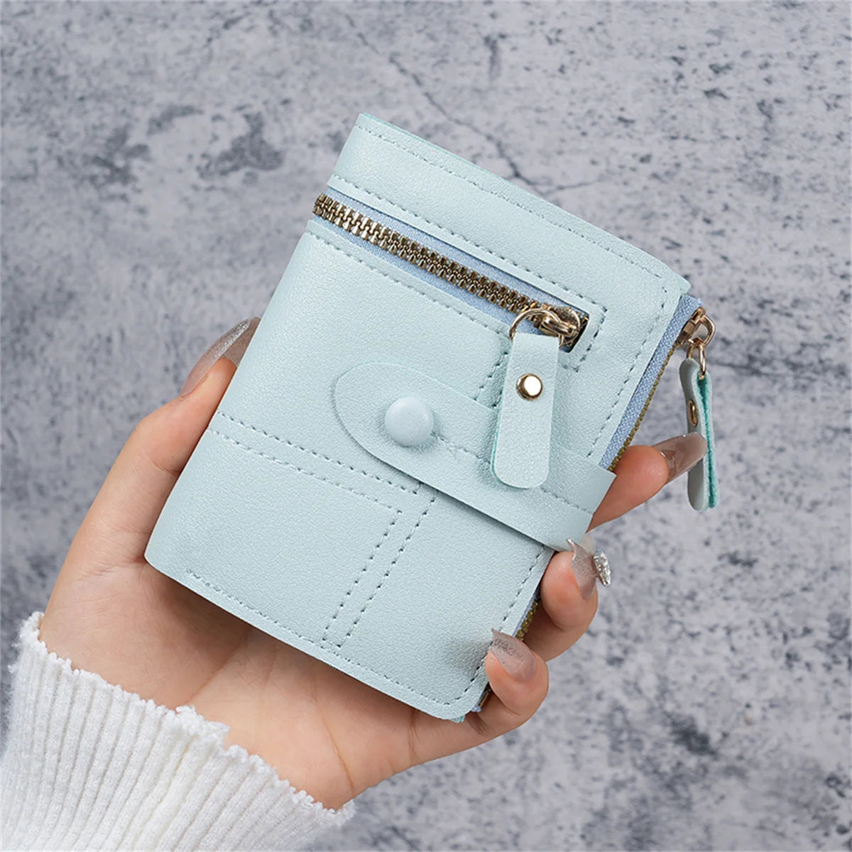 Wallet new button wallet female solid color wallet thin ladies wallet card clip short coin purse cross-border wholesale