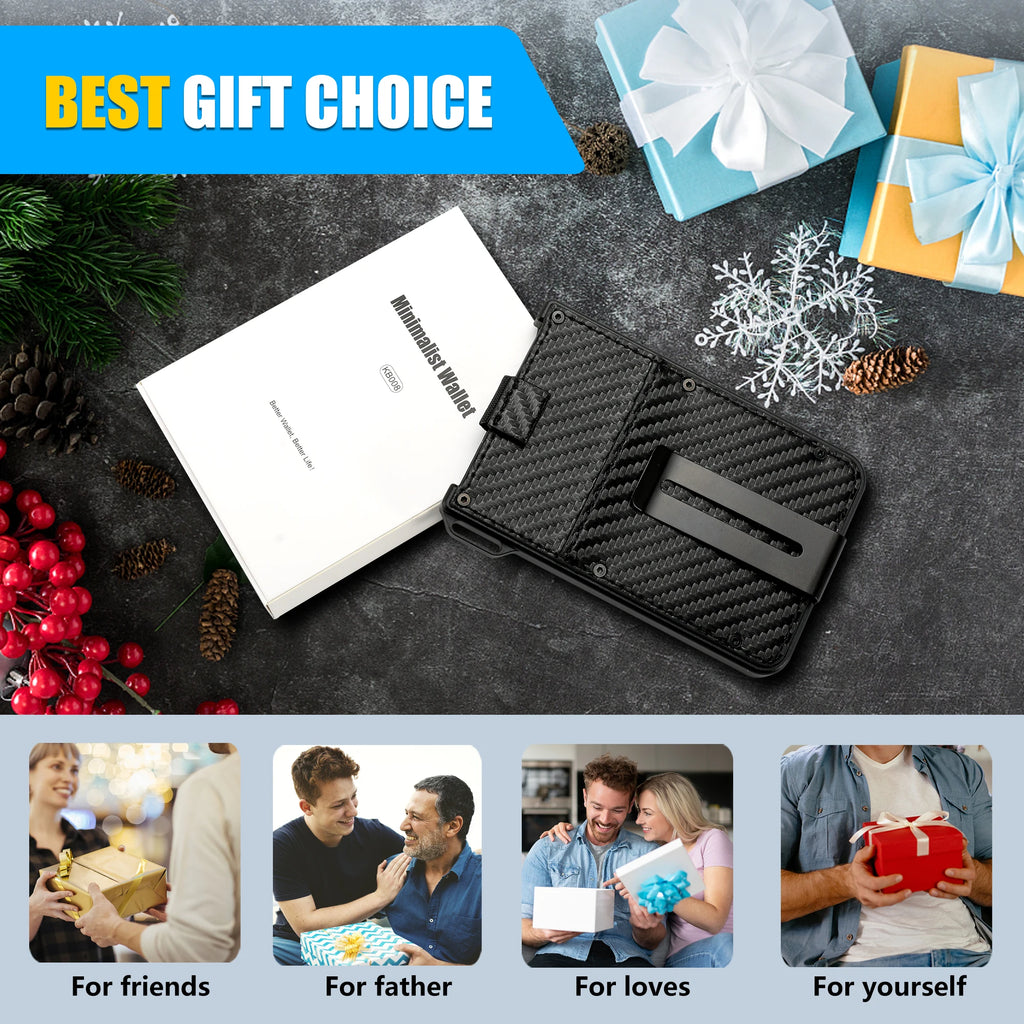 Wallet For Men - Aluminum Slim Carbon Fiber Leather Wallet，Holds up 10 Cards Card Holder with Clear ID Card Holder, Cash Clip