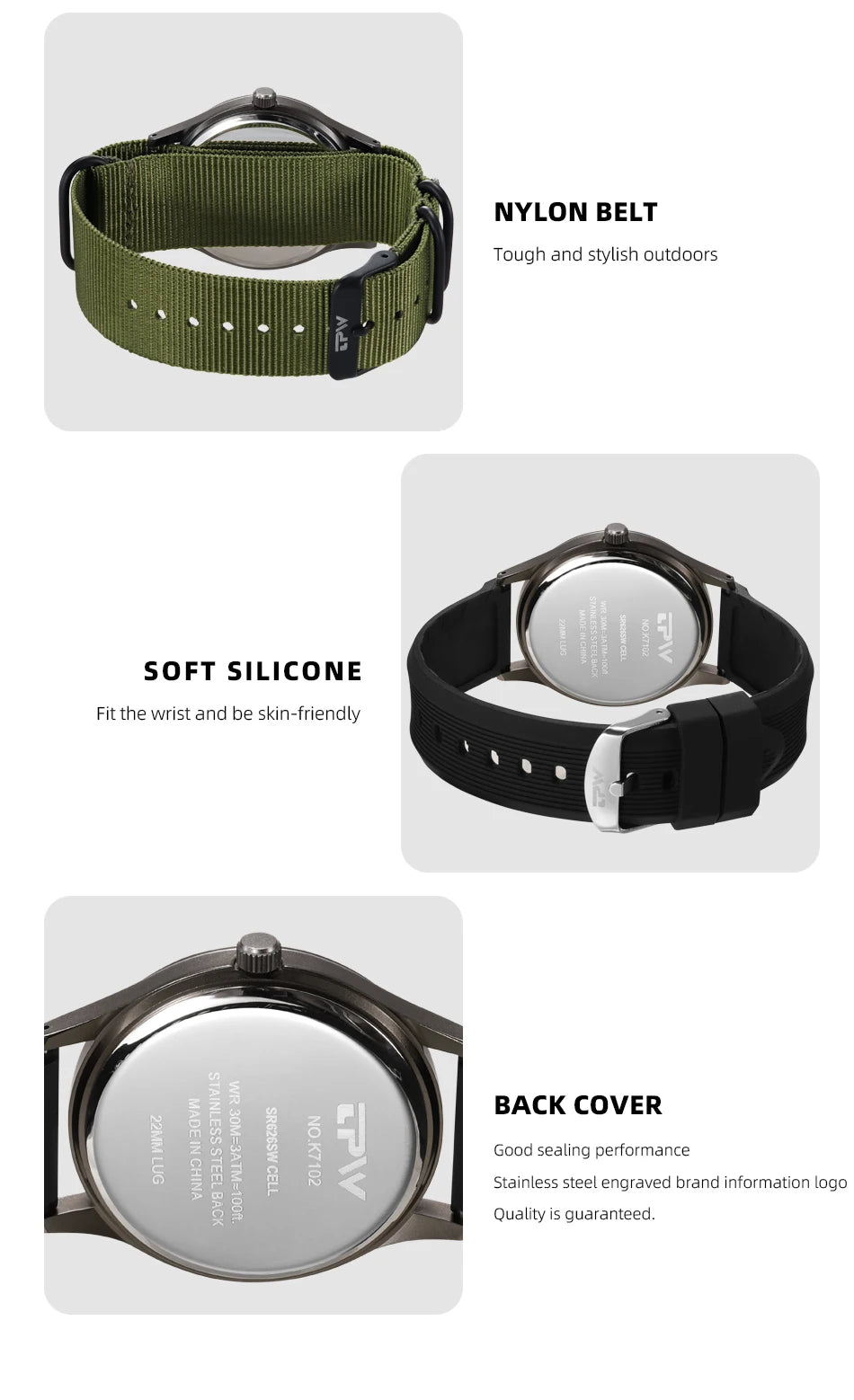 2026 TPW Field Watch Easy Reading Fabric Strap 24 Hours Display Quartz Movement