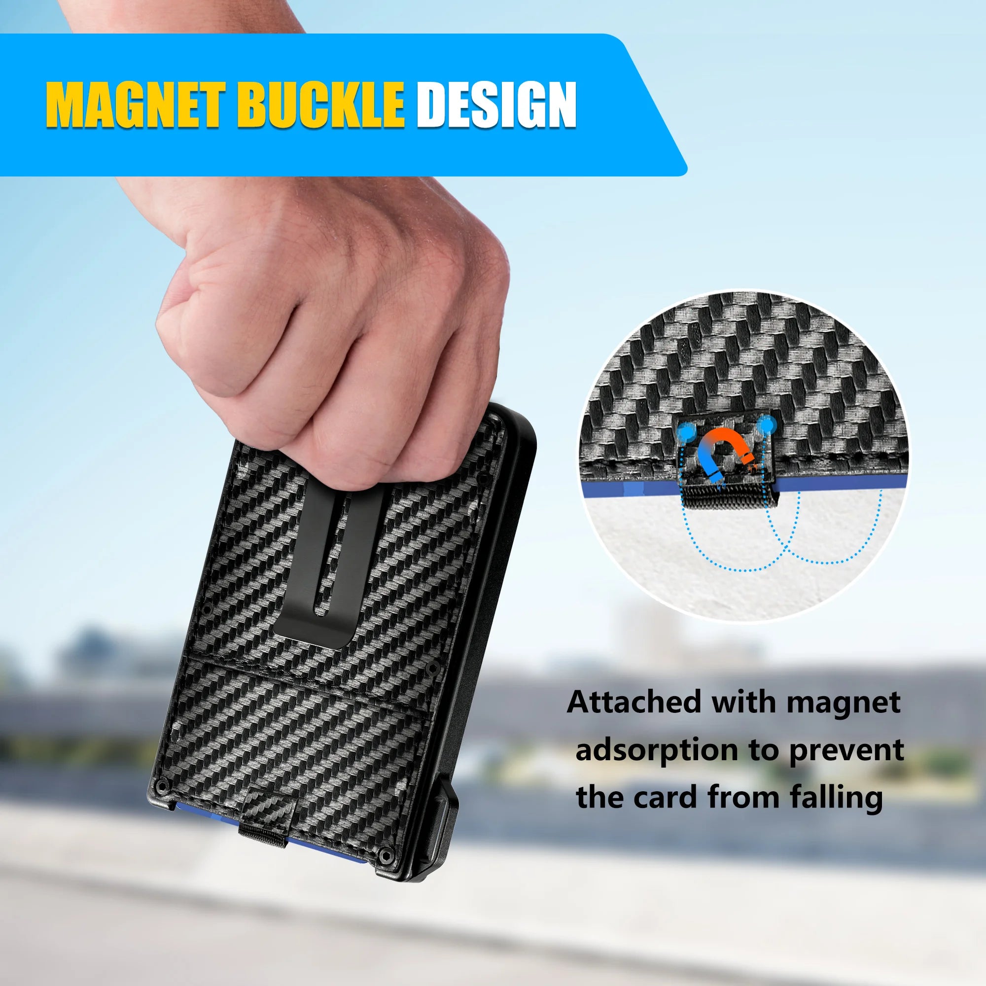 Wallet For Men - Aluminum Slim Carbon Fiber Leather Wallet，Holds up 10 Cards Card Holder with Clear ID Card Holder, Cash Clip