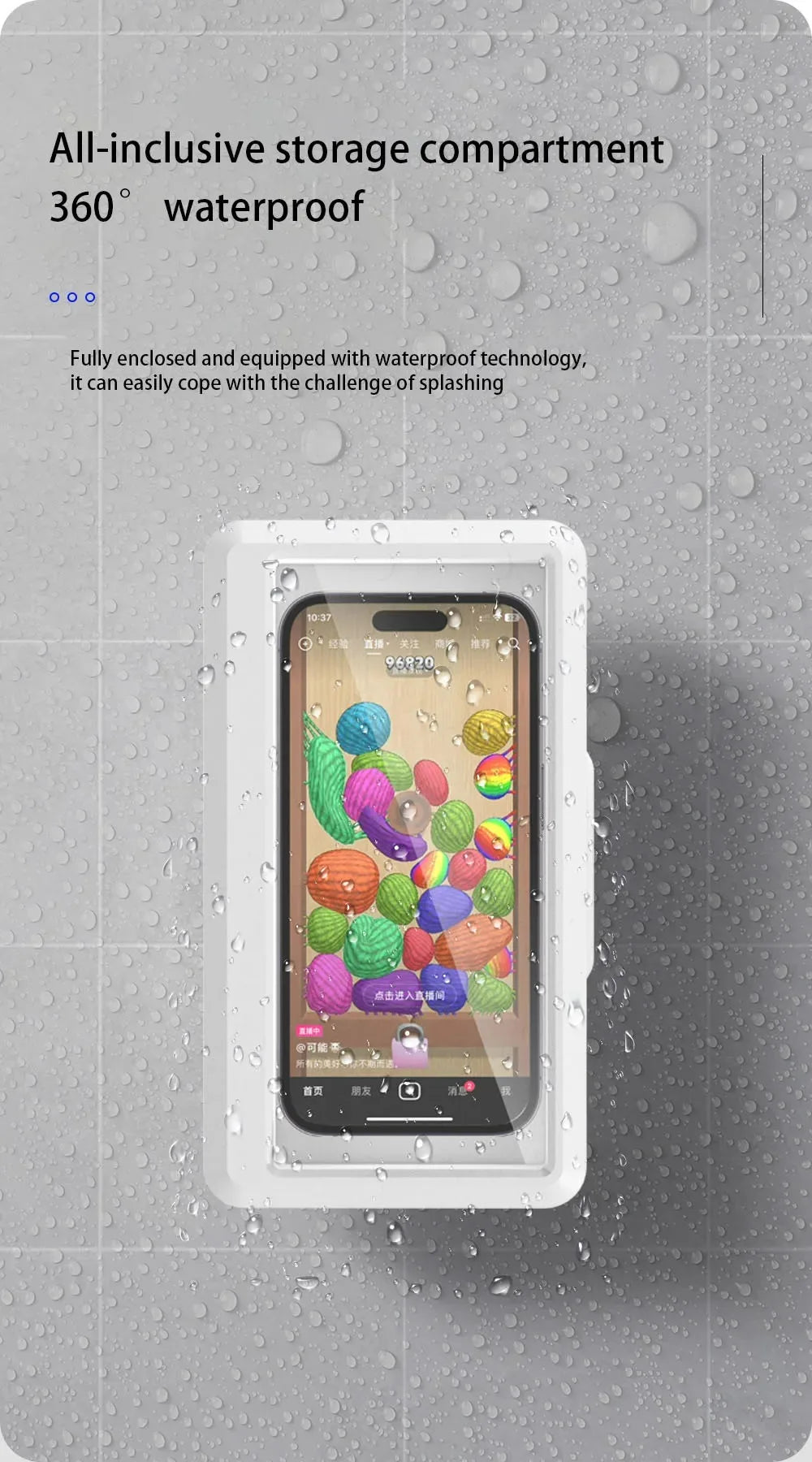 Fixed Waterproof and Anti-fog Mobile Phone Case Self-adhesive for Bathroom Shower Phone Holder Waterproof Touched Shower Phone