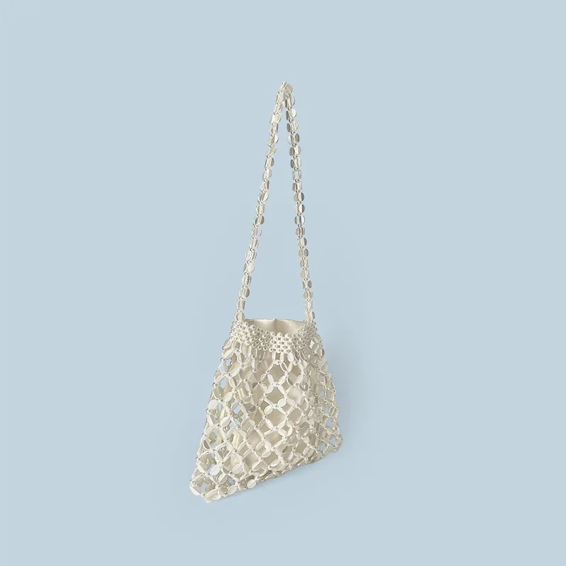 New handheld niche design silver handmade bead woven handbag essential for summer shoulder bag