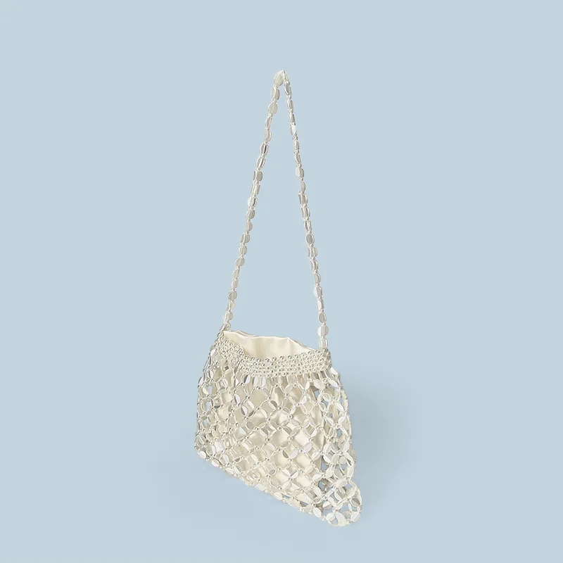 New handheld niche design silver handmade bead woven handbag essential for summer shoulder bag