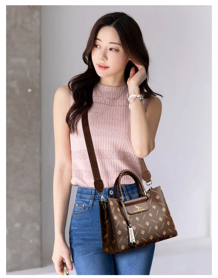 Elegant Women's Genuine Leather Handbag — Stylish Pattern & Spacious Interior