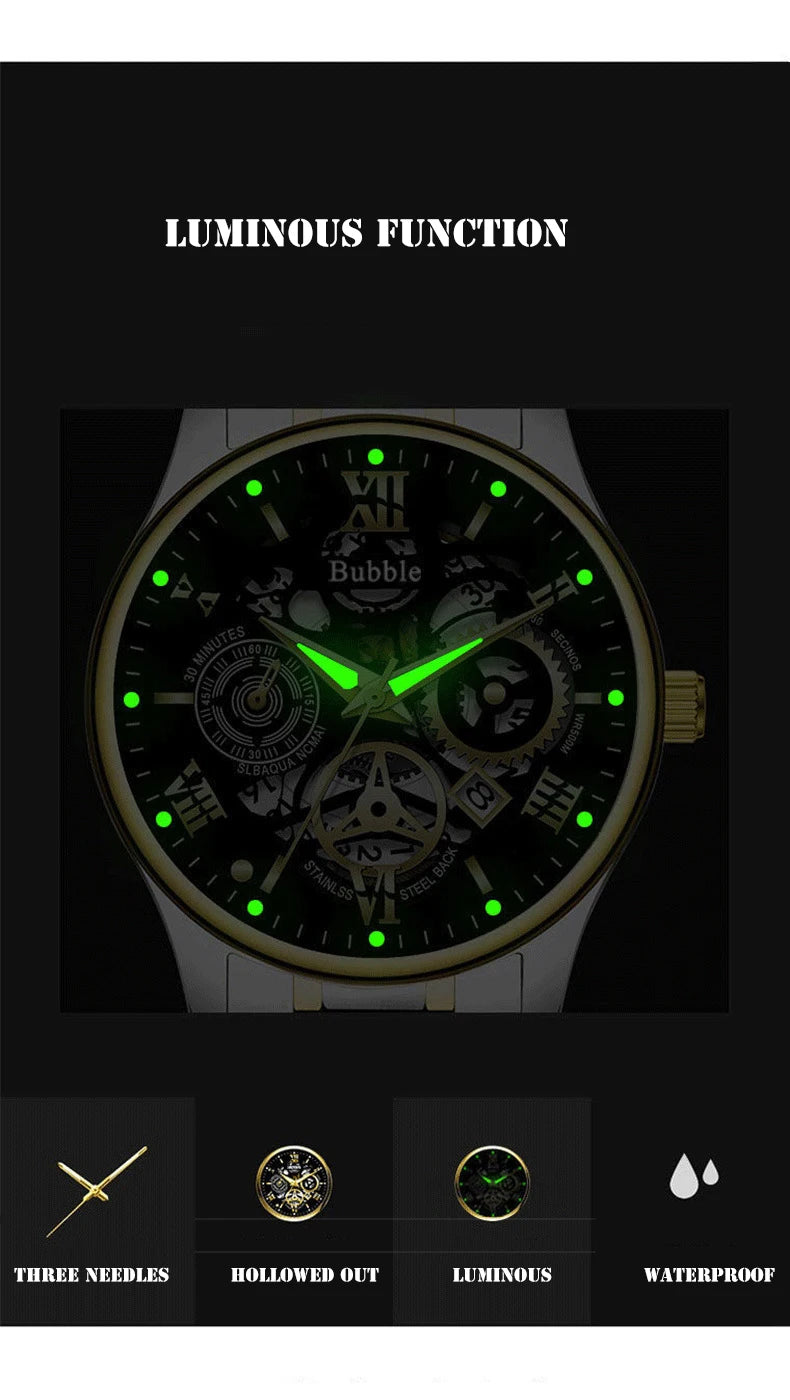 UTHAI Watch For Men Trendy High End Light Luxury Versatile Quartz Wristwatches Waterproof Roman Hollow Male's Clock Watch