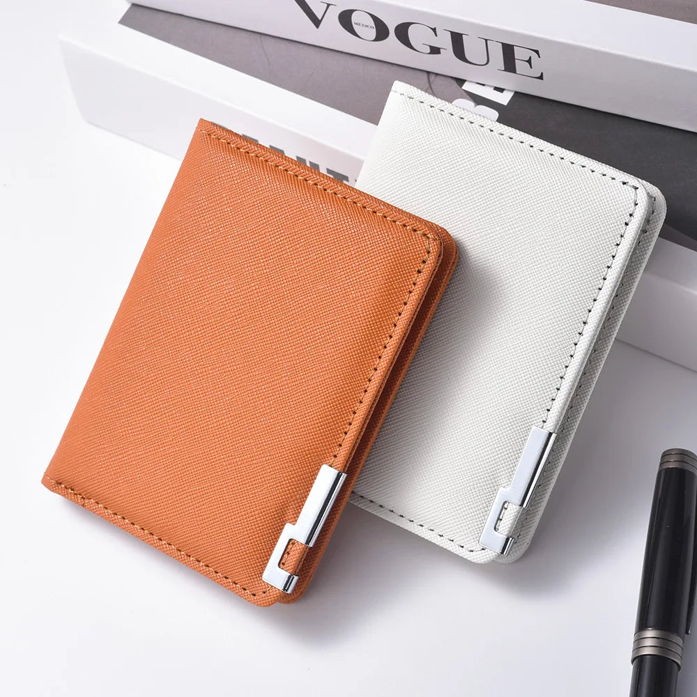 Black Faux Leather Small Slim Business-Style Wallet - Multiple Card Slots, Credit Card and Driver's License Holder, Geometric In
