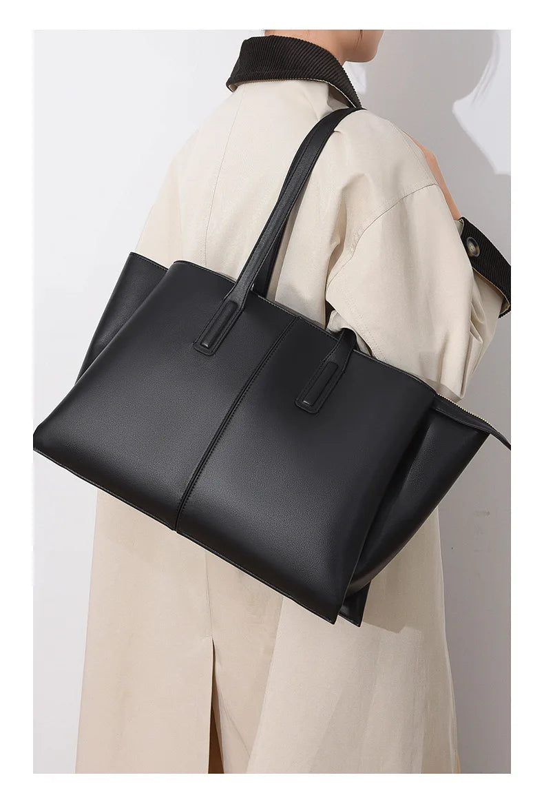 Women's PU Leather Tote Shoulder Bag — Waterproof Large Capacity