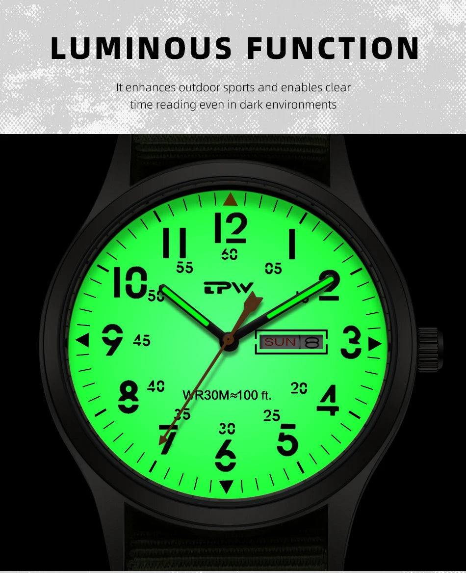 2026 TPW Field Watch Easy Reading Fabric Strap 24 Hours Display Quartz Movement