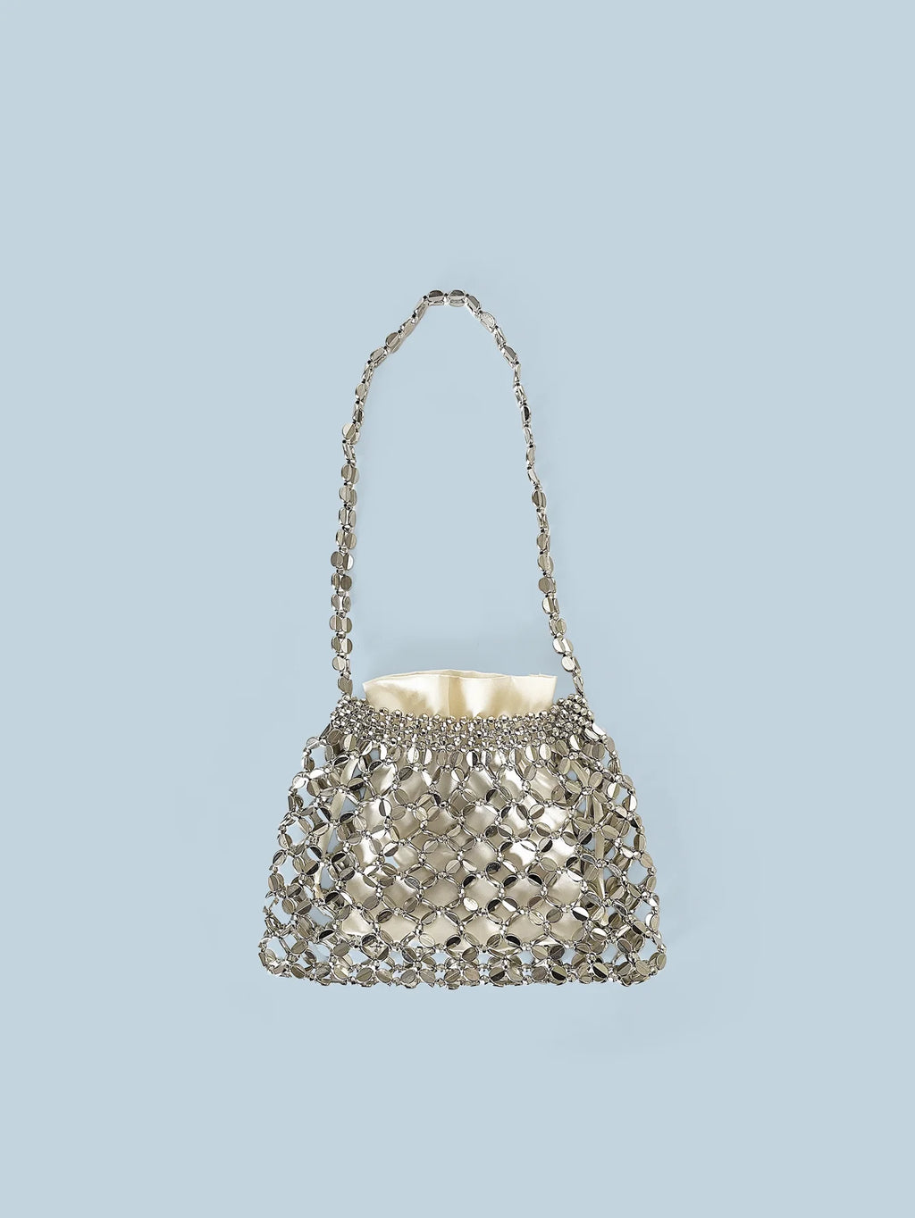 New handheld niche design silver handmade bead woven handbag essential for summer shoulder bag
