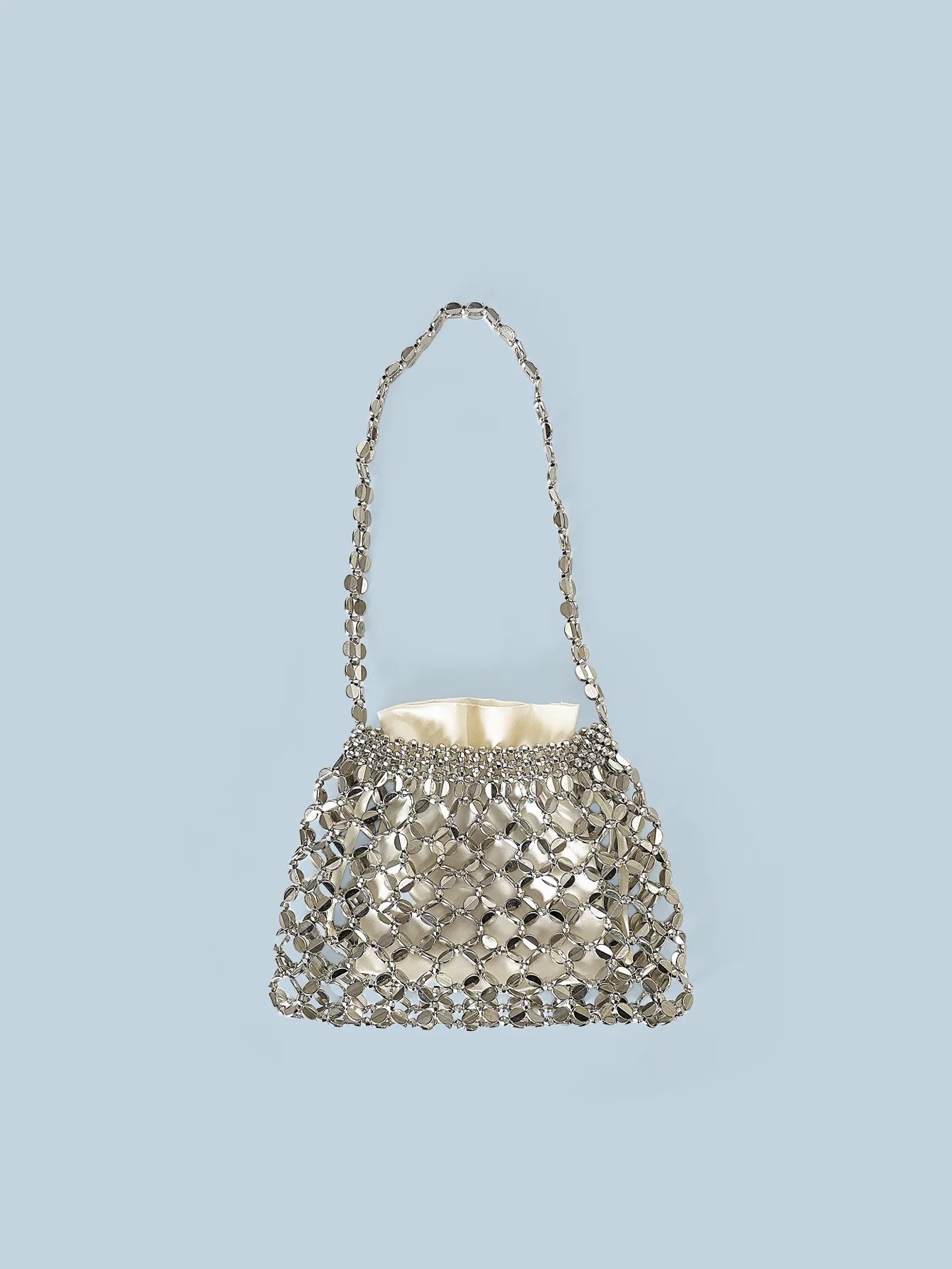 New handheld niche design silver handmade bead woven handbag essential for summer shoulder bag