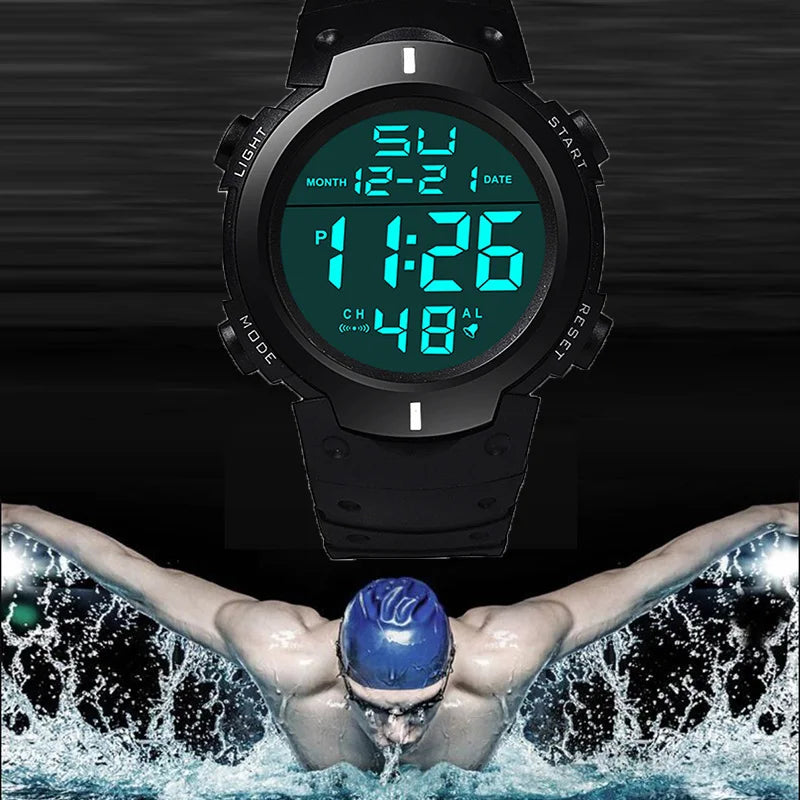Men's Sport LED Digital Watch Multi-Functional Rubber Fitness Athlete Timekeeping Electronic Clock Reloj