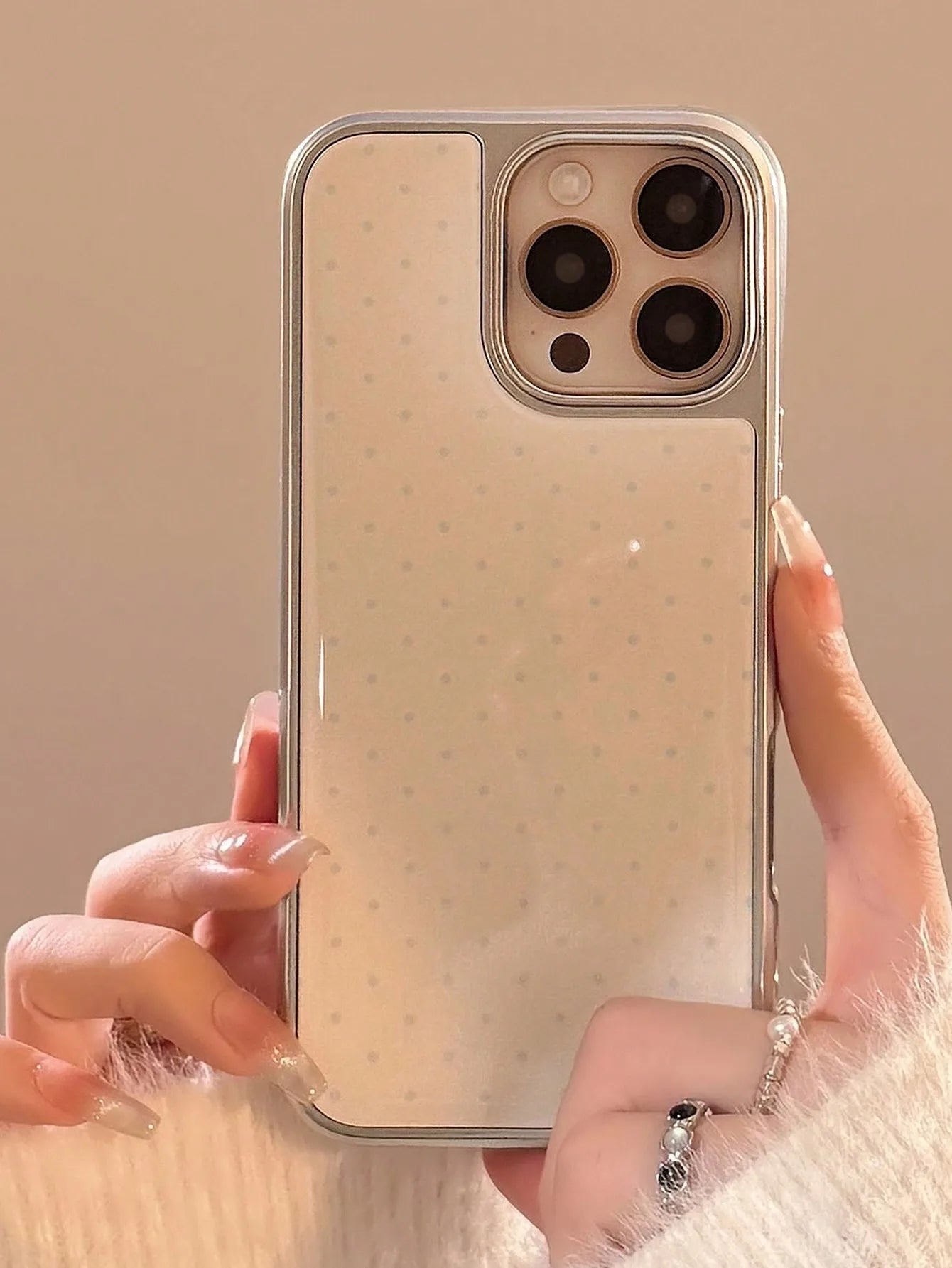 insRetro Polka point Silver Edge Epoxy Phone Case TPU Anti-drop Phone Case For iPhone XR/11/12/13/14/15/16/17 Pro Max Phone Case