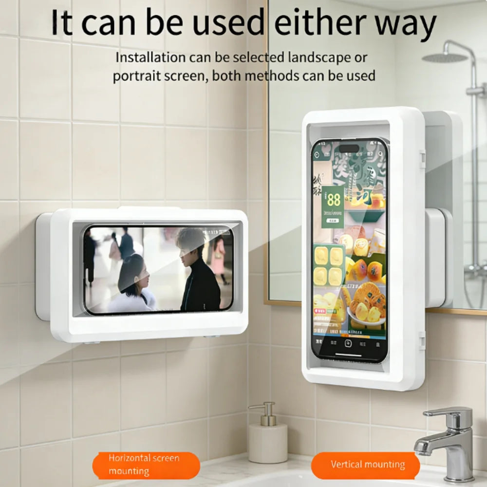 Fixed Waterproof and Anti-fog Mobile Phone Case Self-adhesive for Bathroom Shower Phone Holder Waterproof Touched Shower Phone