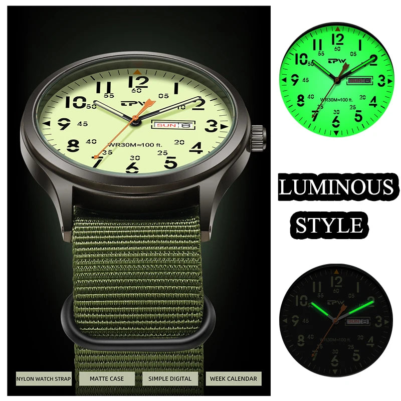 2026 TPW Field Watch Easy Reading Fabric Strap 24 Hours Display Quartz Movement