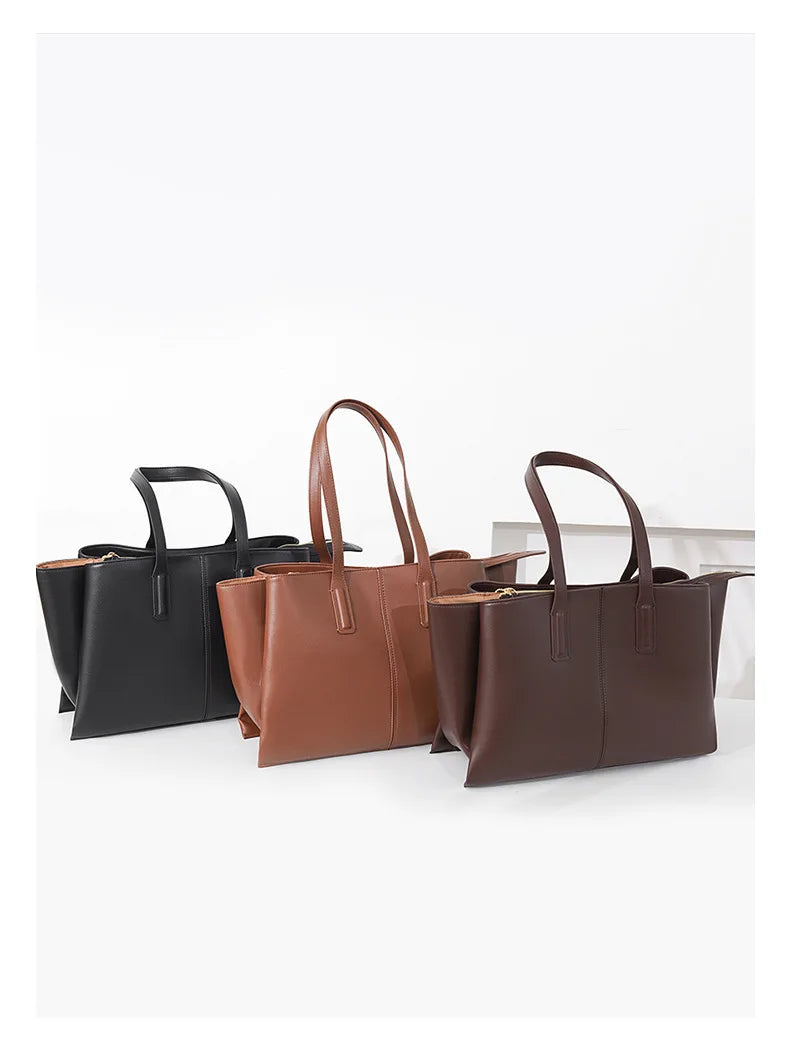 Women's PU Leather Tote Shoulder Bag — Waterproof Large Capacity