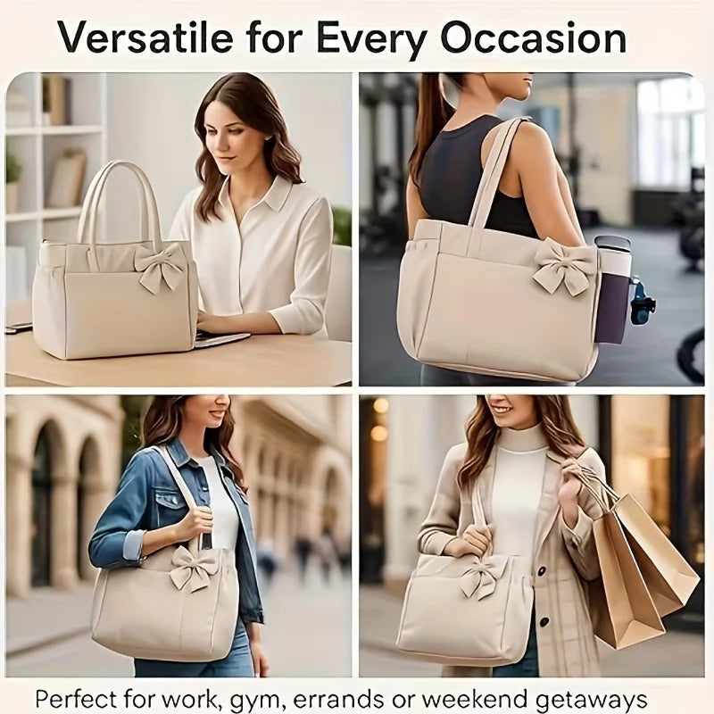 Padded Tote Bag,Large Capacity Women Bow Crossbody Shoulder Bag,Student Commuter Yoga Gym Travel Messenger Bag,Versatile Handbag