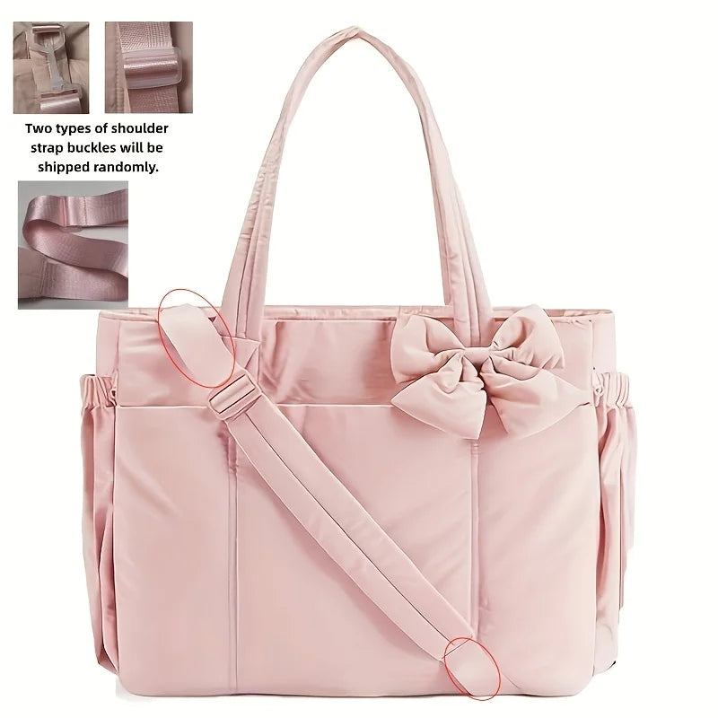 Padded Tote Bag,Large Capacity Women Bow Crossbody Shoulder Bag,Student Commuter Yoga Gym Travel Messenger Bag,Versatile Handbag